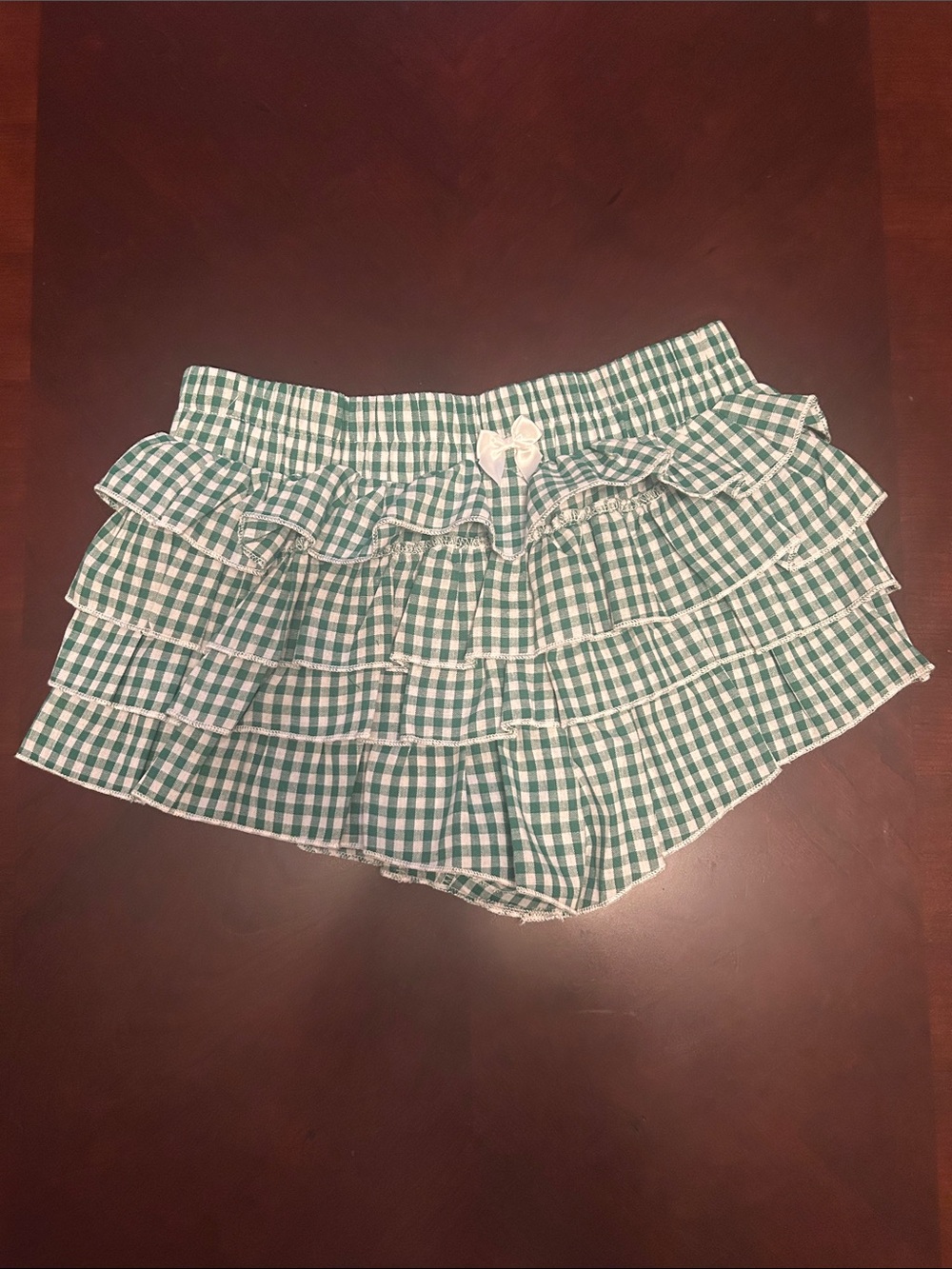 Ruffled Green Plated Women's Shorts